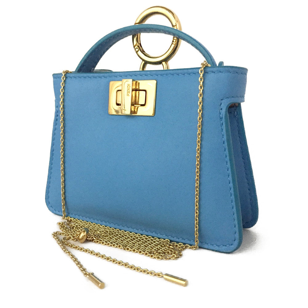 FENDI Nano Peekaboo Leather Mini Chain Shoulder Bag Blue