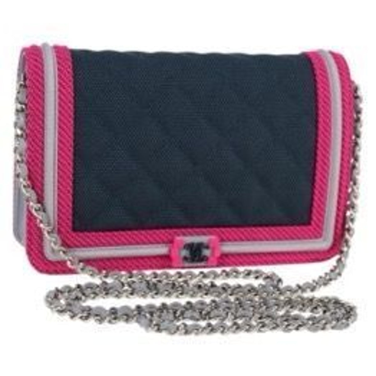 CHANEL Chain Matelasse Boy Chanel Shoulder Bag Canvas Navy