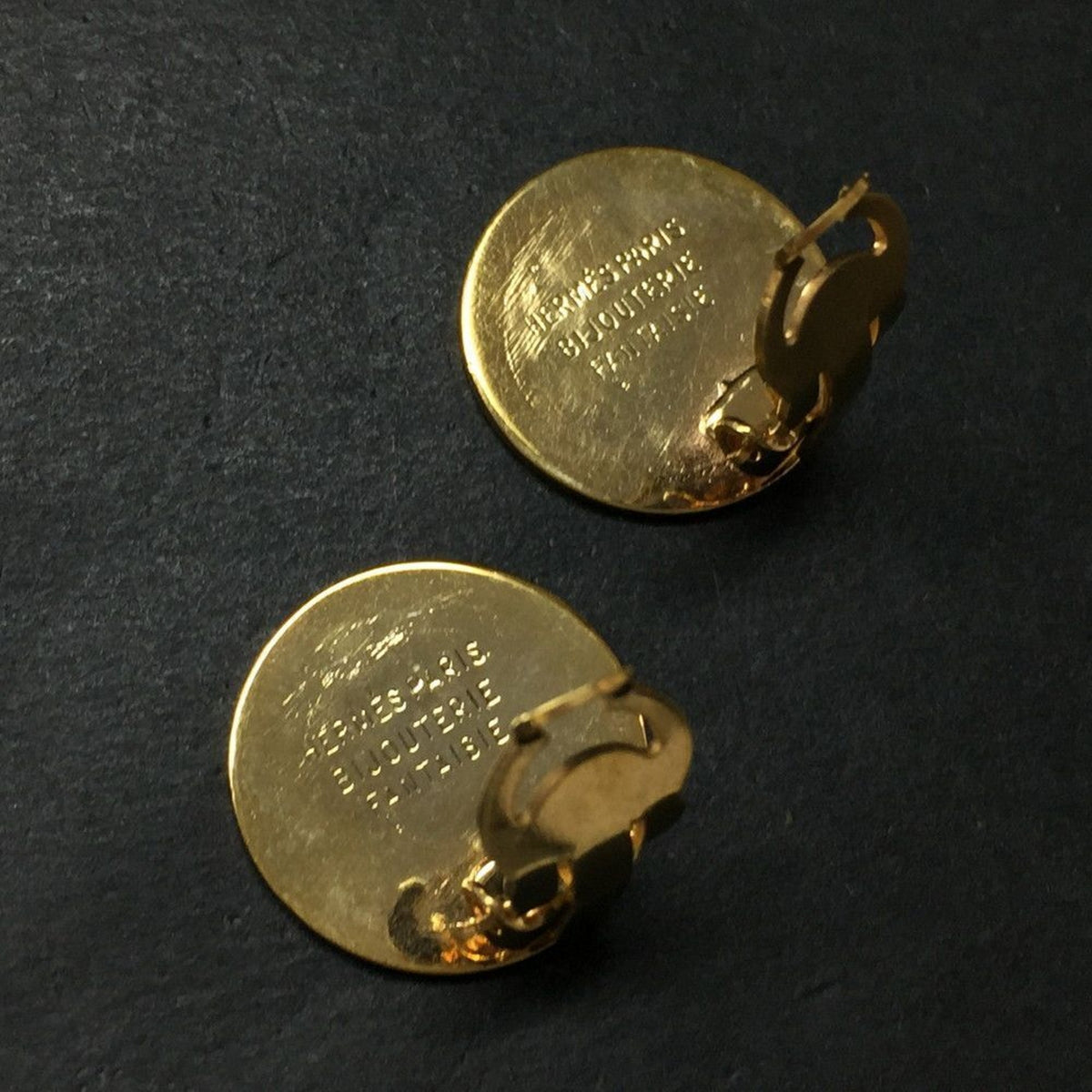 HERMES Sellier Gold Tone Earrings