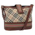 BURBERRY Nova Check Blue Label Shoulder Bag Nylon Leather Beige Auth 110429
