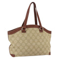 CELINE Paris Macadam Canvas Tote Bag Beige Gold Auth 157115