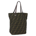 FENDI Zucca Canvas Hand Bag Black Brown Auth 157672