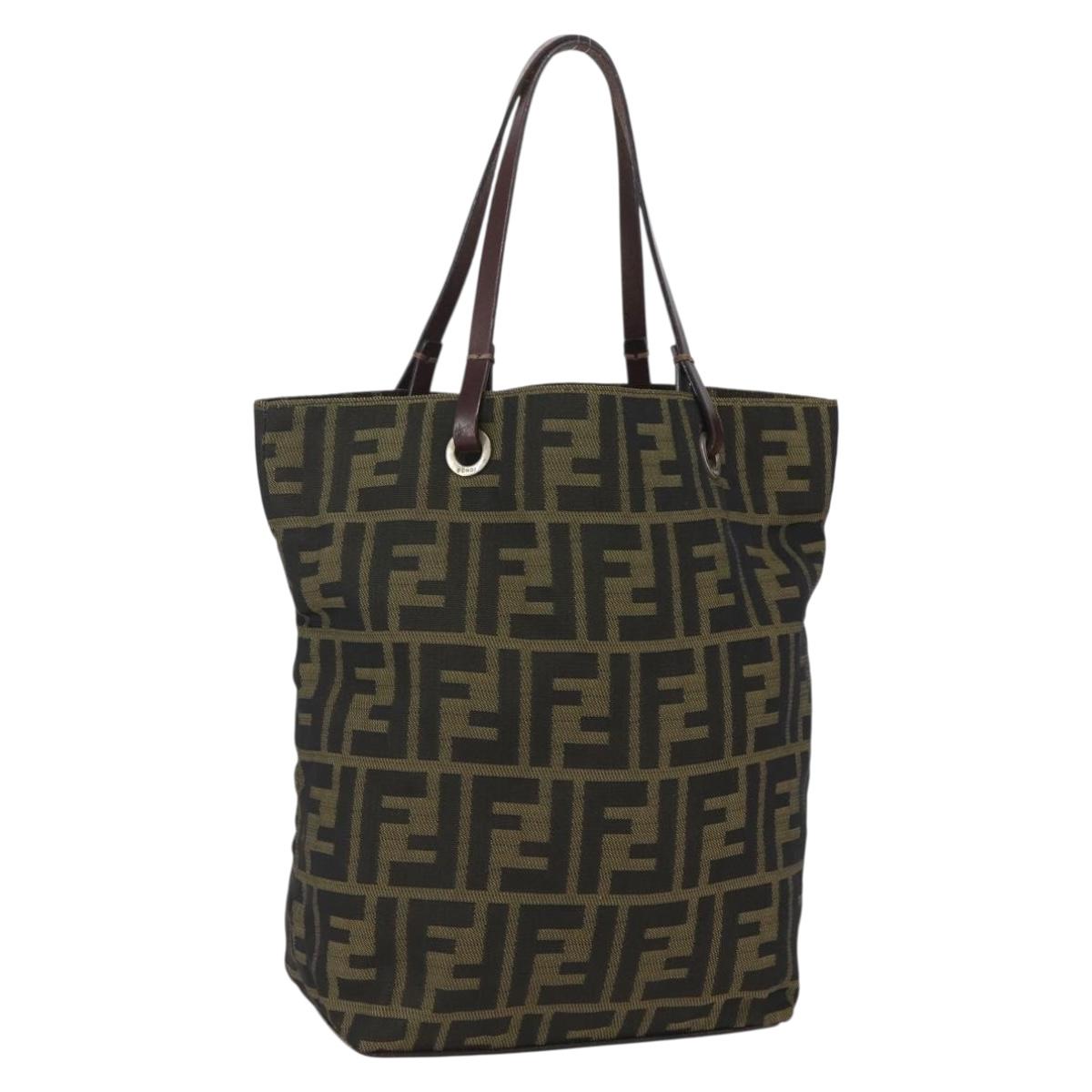 FENDI Zucca Canvas Hand Bag Black Brown Auth 157672
