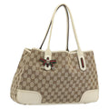 GUCCI GG Canvas Web Sherry Line Tote Bag Beige Gold 163805 Auth 162183