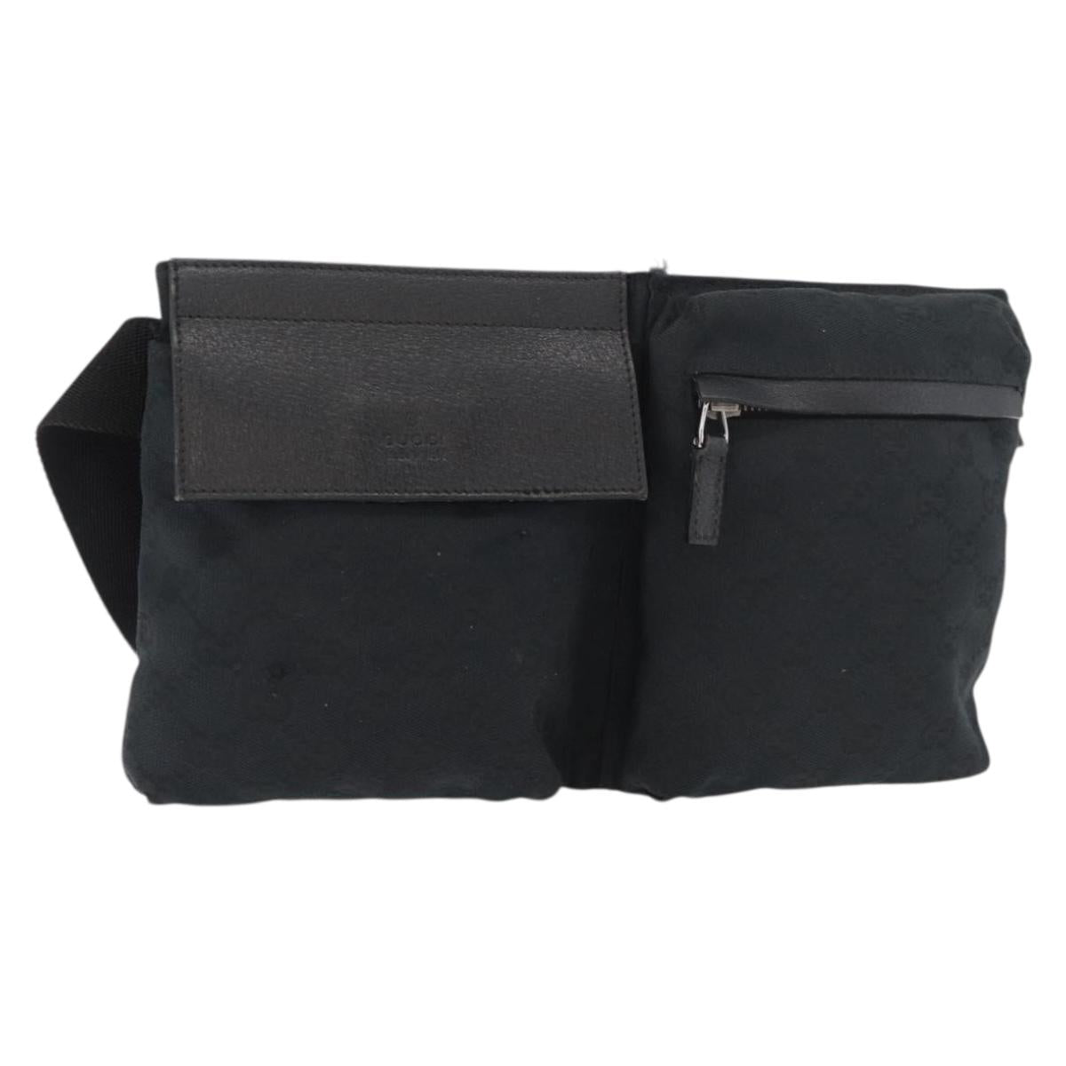 GUCCI GG Canvas Waist bag Black Silver 28566 Auth 176277