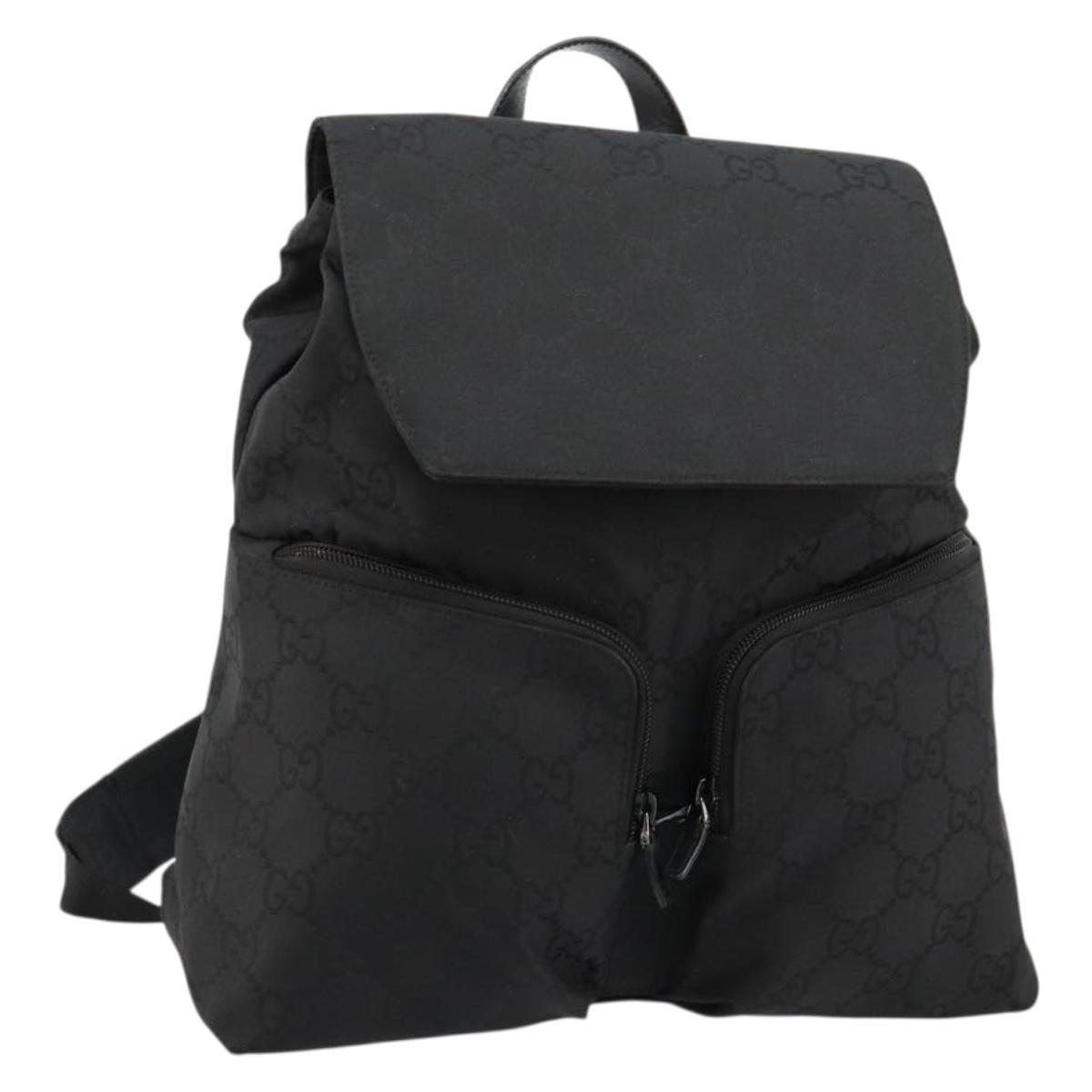 GUCCI GG Canvas Backpack Nylon Black Silver 003 0238 Auth 180614