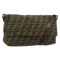FENDI Zucca Canvas Shoulder Bag Black Brown Auth 181411