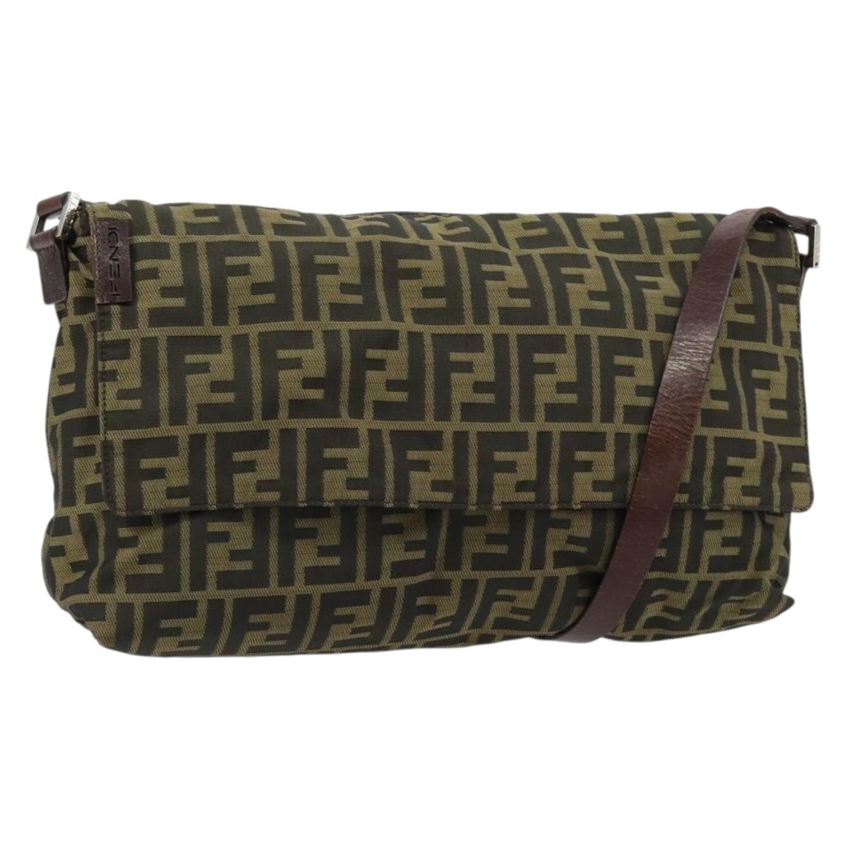 FENDI Zucca Canvas Shoulder Bag Black Brown Auth 181411