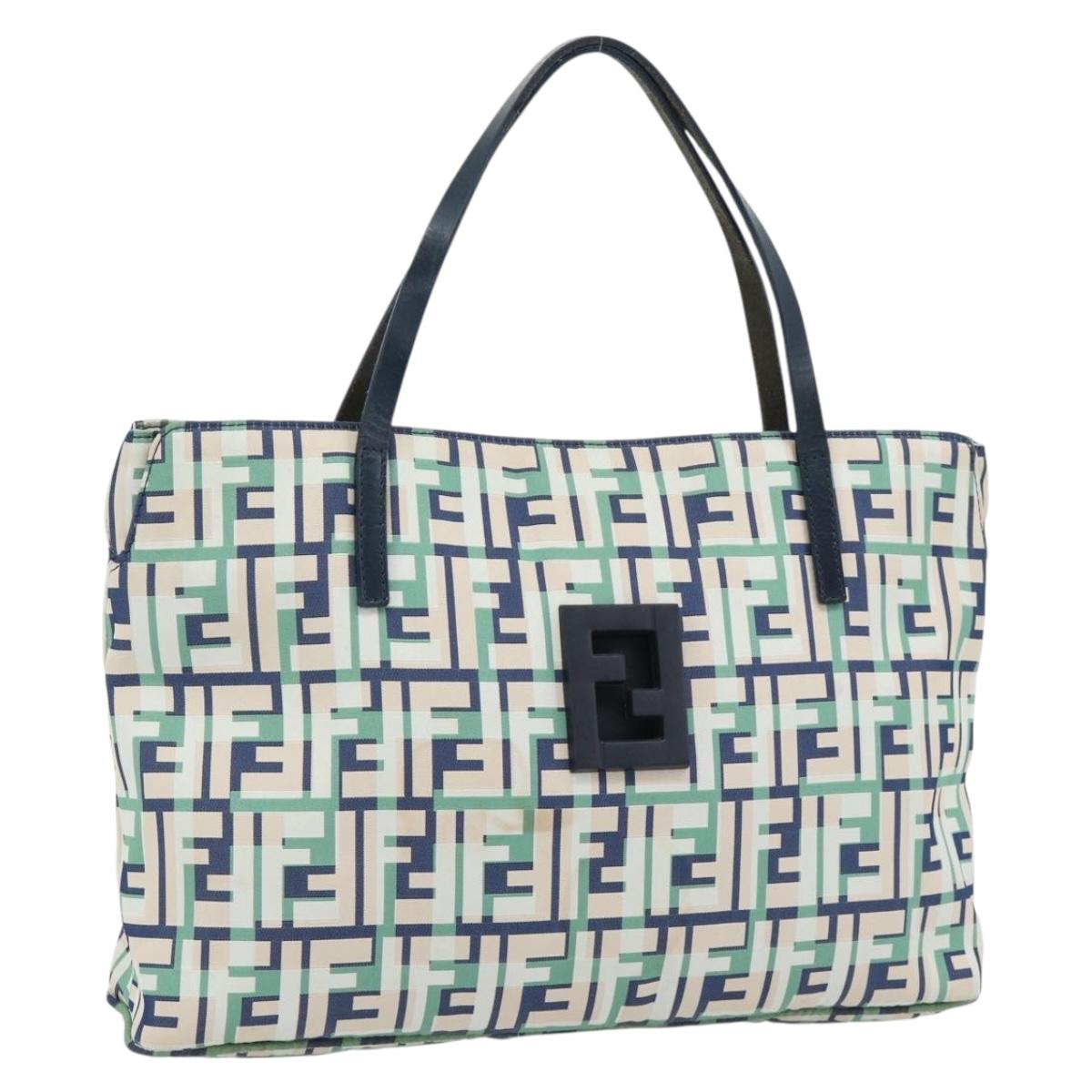FENDI Zucca Canvas Hand Bag Navy Silver Auth 182088