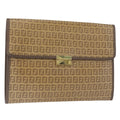 FENDI Zucchino Canvas Clutch Bag Beige Gold Auth 182473