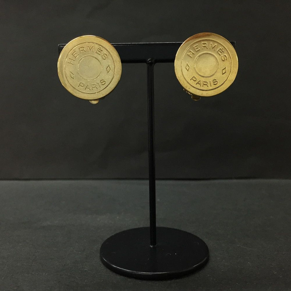 HERMES Sellier Gold Tone Earrings