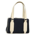 FENDI Hand Bag Canvas Leather Navy Silver