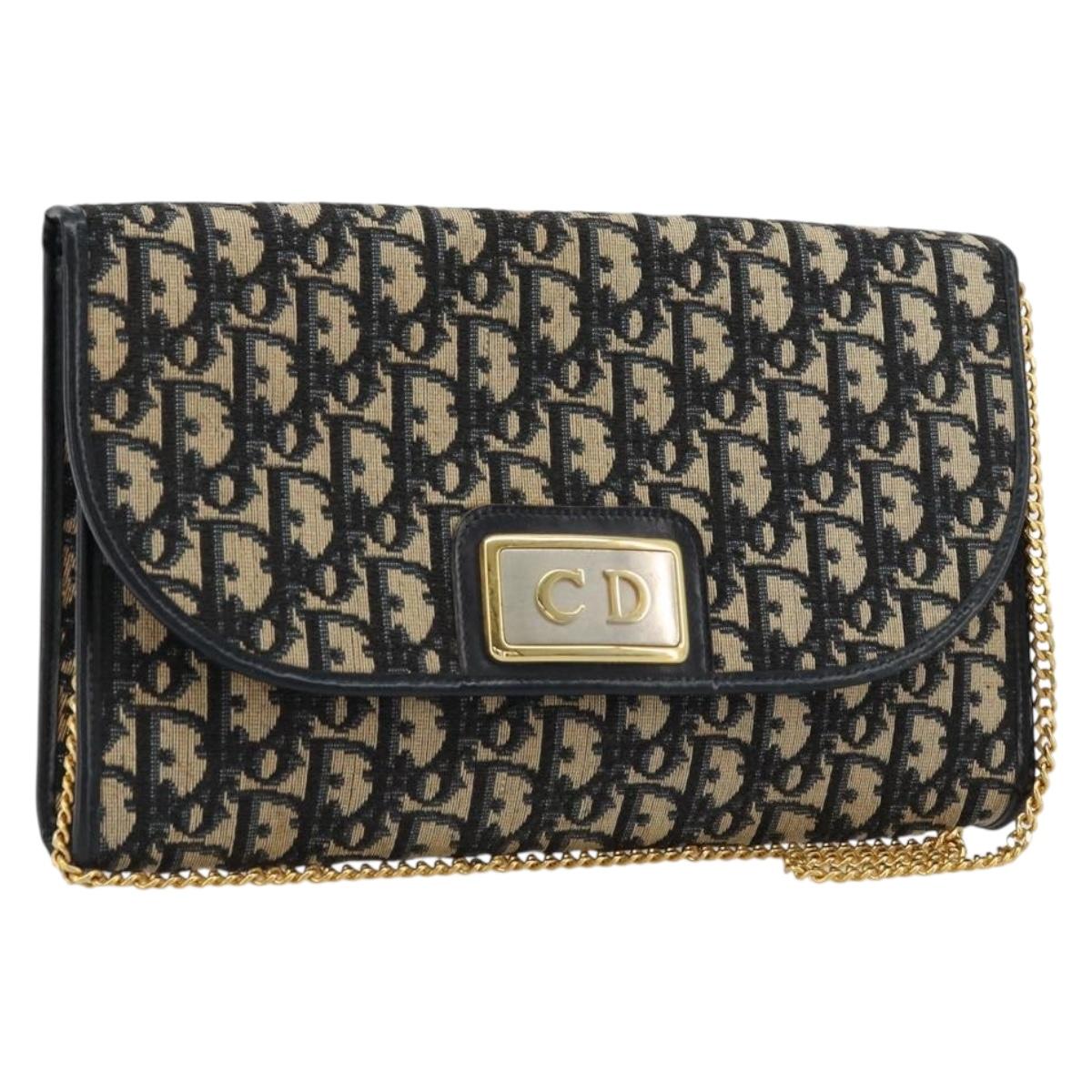 Christian Dior Trotter Canvas Chain Shoulder Bag Navy Auth 72499