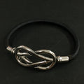 HERMES Atame Leather Silver Tone Bracelet Black
