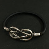 HERMES Atame Leather Silver Tone Bracelet Black