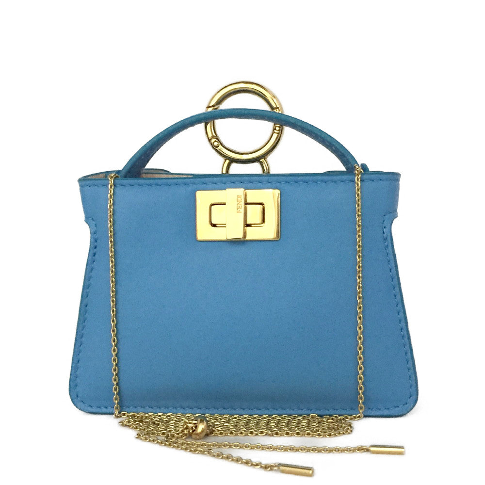 FENDI Nano Peekaboo Leather Mini Chain Shoulder Bag Blue