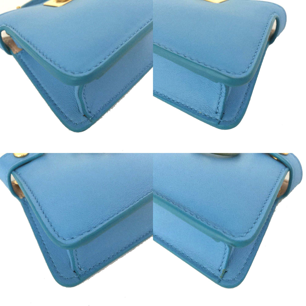 FENDI Nano Peekaboo Leather Mini Chain Shoulder Bag Blue
