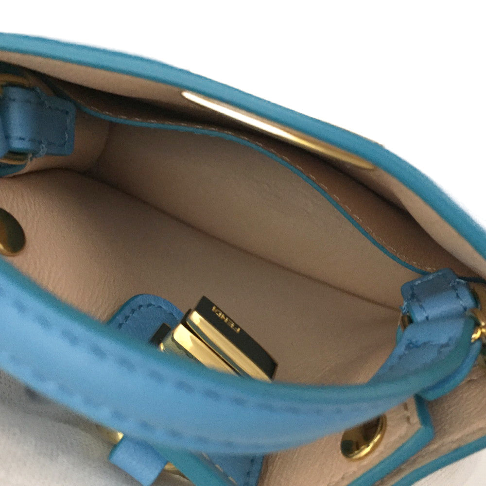 FENDI Nano Peekaboo Leather Mini Chain Shoulder Bag Blue