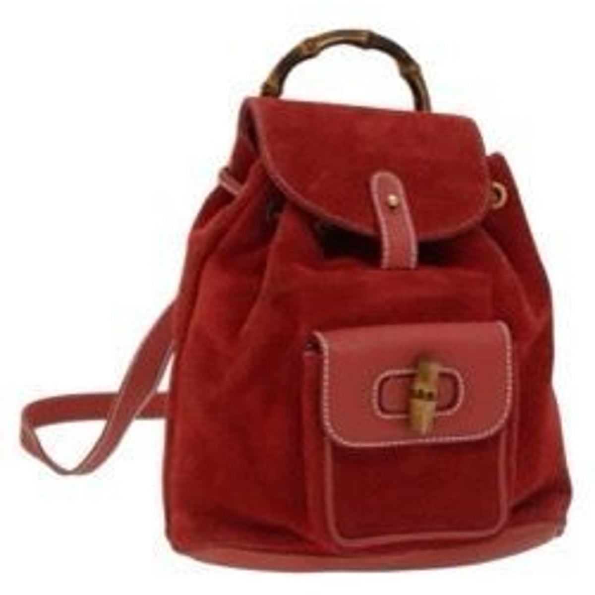 GUCCI Bamboo Backpack Suede Red Gold