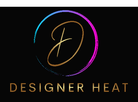 Logo of 'Designer Heat' with a colorful 'D' on a black background